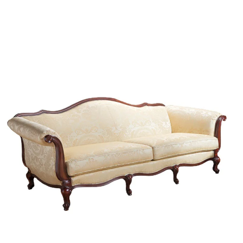 

Classic European fabric sofa living room sofa three-person solid wood luxury sofa