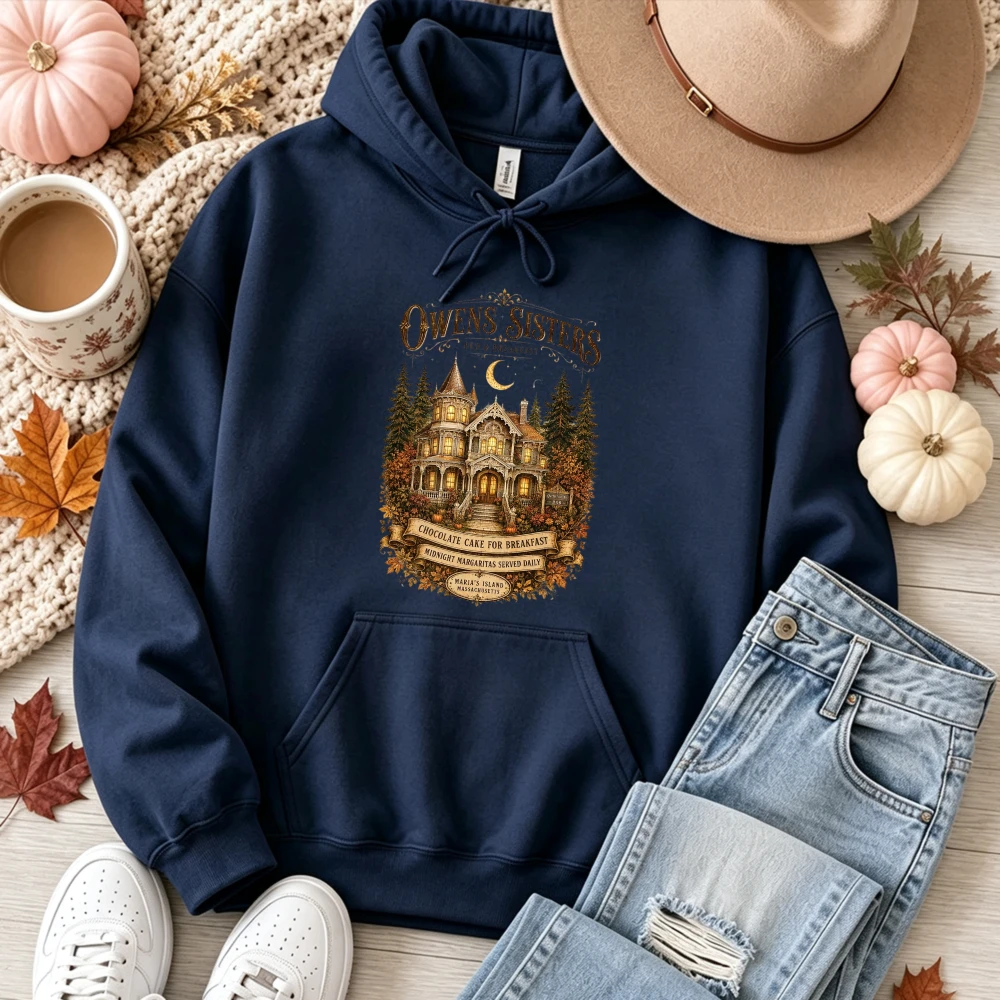 Owens Sisters Vintage Witch House Moon Pullover Practical Magic Witchy Autumn Forest Mansion Halloween Casual Spooky Season Tops