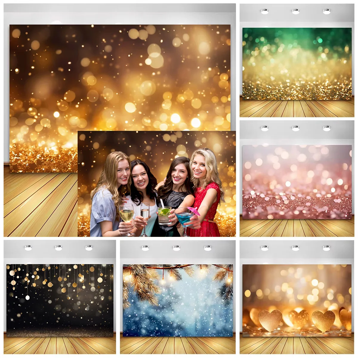 

Рождественский фон для фотосъемки черный Золотой Зеленый Розовый Блестящий семейный фотографический фон для детей