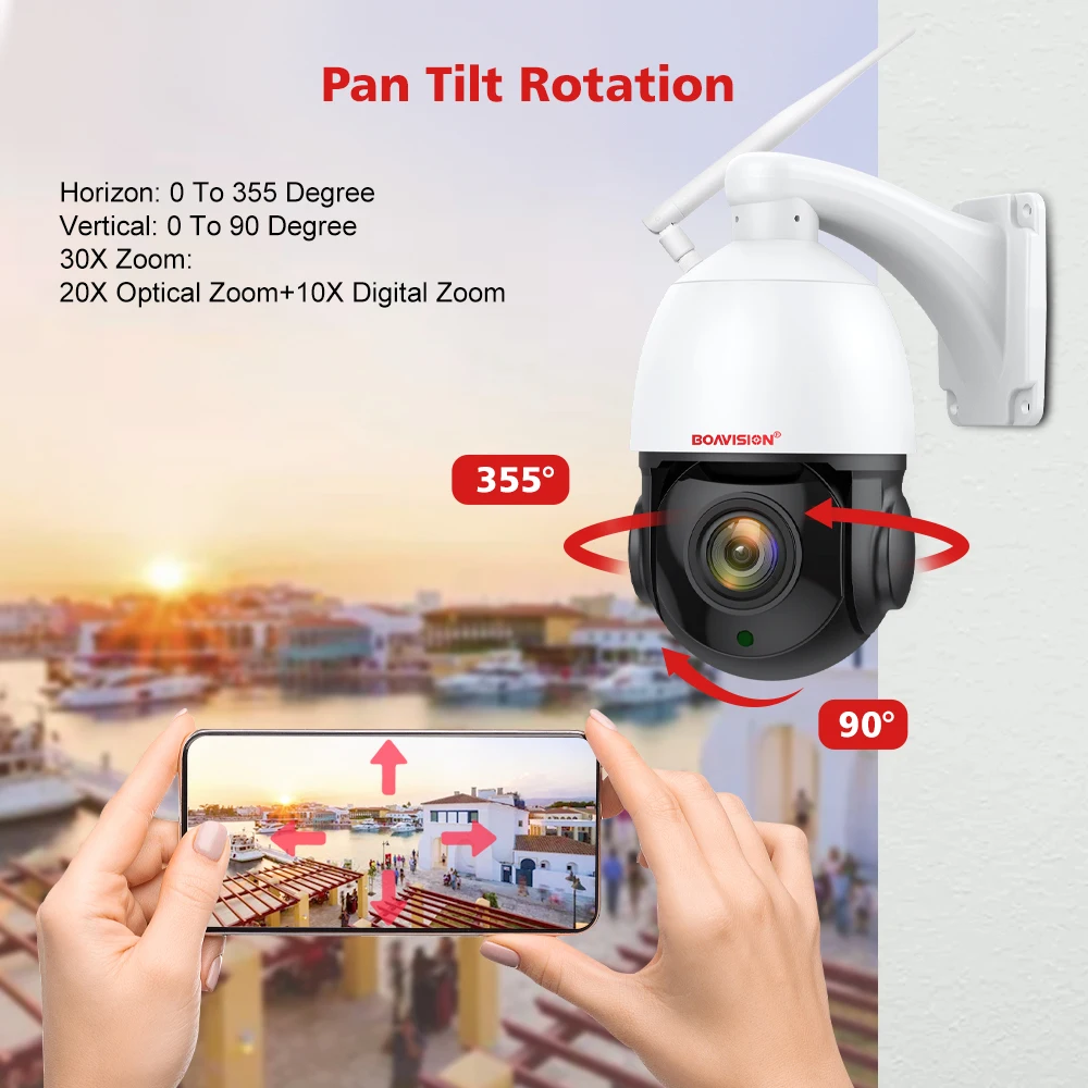 4K 8MP Surveillance Camera WIFI/4G SIM Card/POE 30X PTZ Outdoor Human Auto Tracking 2-Way Audio 2.4Ghz 5Ghz Wifi Security Camera