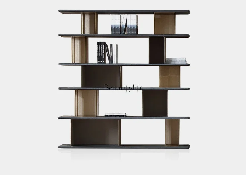 Italian light luxury solid wood study bookcase combination, minimalist villa industrial style bookshelf