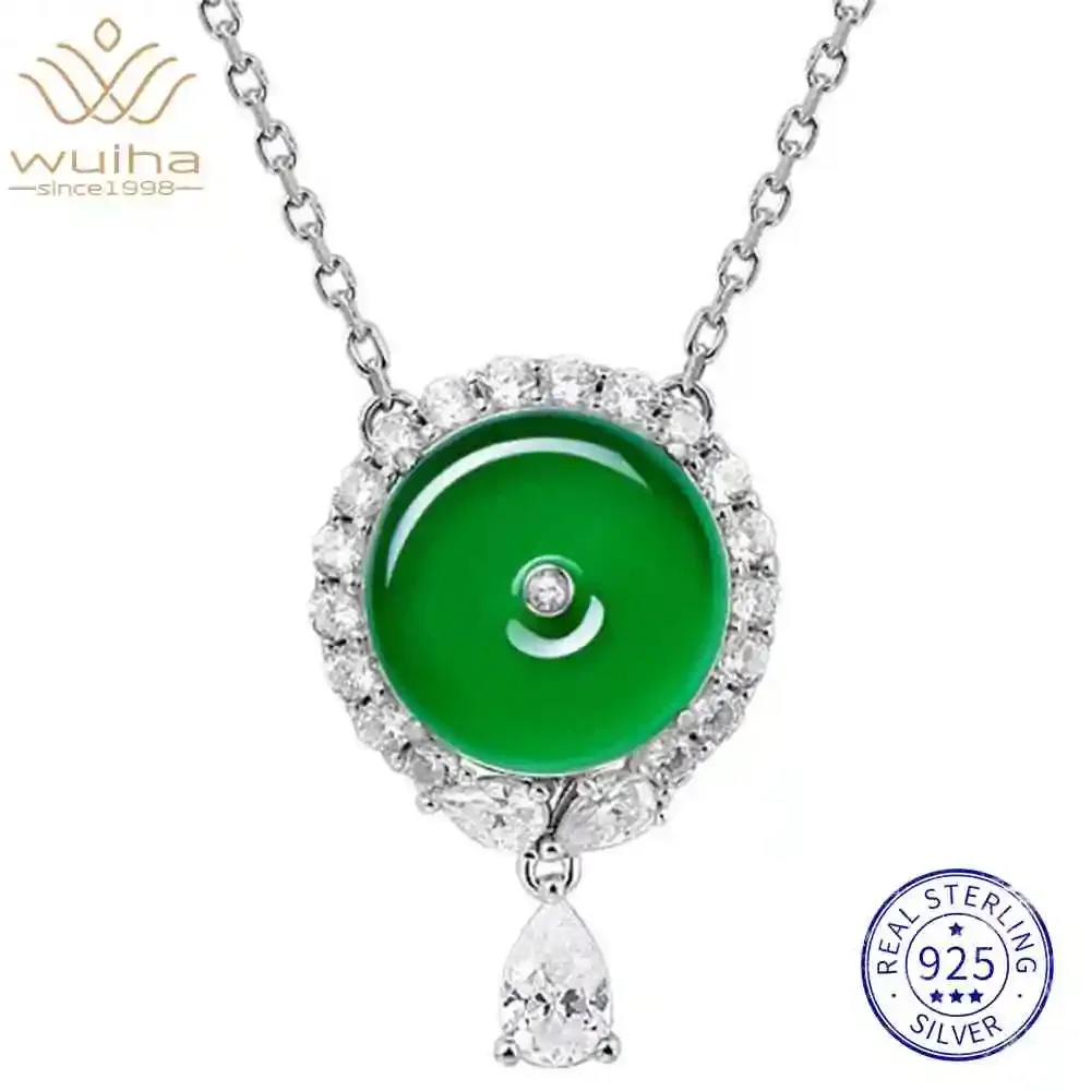 WUIHA Vintage 100% 925 Sterling Silver Lab Sapphire Jade High Carbon Diamonds Gemstone Pendant Necklaces Fine Jewelry Wholesale