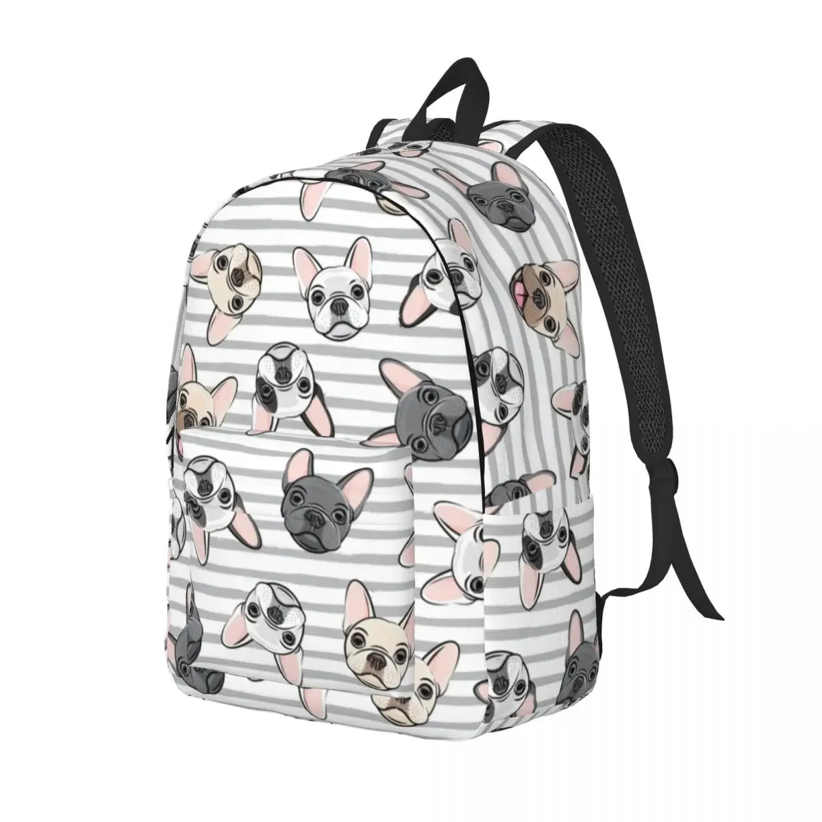 All The Frenchies Aqua Stripes Cute French Bulldog Dog Backpack Middle High College School Student Animal Bookbag Teens Daypack