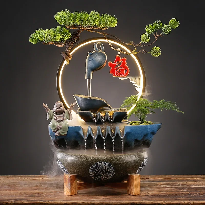 Creative waterwheel landscaping ceramics flowing water fortune fish tank ornaments circulating water pumps home living room
