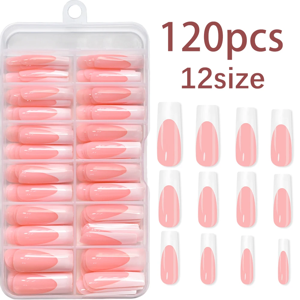 Faux ongles français longs et carrés, en acrylique, pointes d'extension d'ongles de Ballet portables, blanc doux, couverture complète française, à pression, 120 pièces