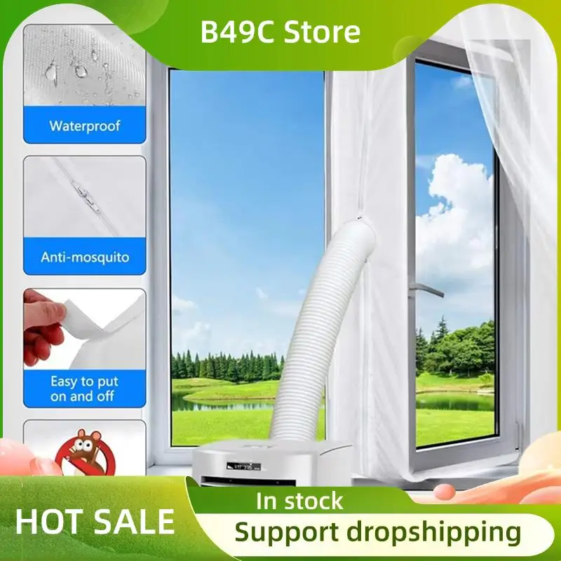 B49C 2X Airlock Window Seal For Portable Air Conditioner,300 Cm Flexible Cloth Sealing Plate Window Seal With Zip/Adhesive