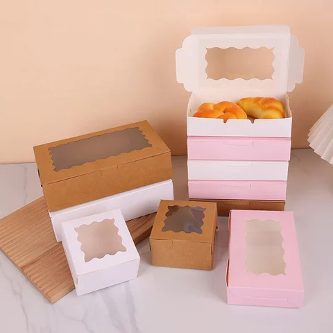 Wholesale Kraft Paper Cake Candy Boxes Rectangle Open Window Wedding Jewelry Chocolate Gift Packaging Box Baking Party Supplies