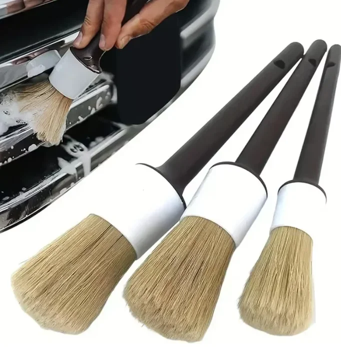 Car Detailing Brush Set Boar Hair Interior - 3PCS Set Sikat Detailing Mobil dengan