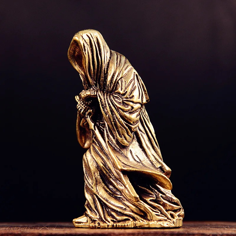 1 Pcs Brass Holy Death Statue Standing Religious Decorative Figurine Grim Reaper Holding Scythe Statue Altar Halloween