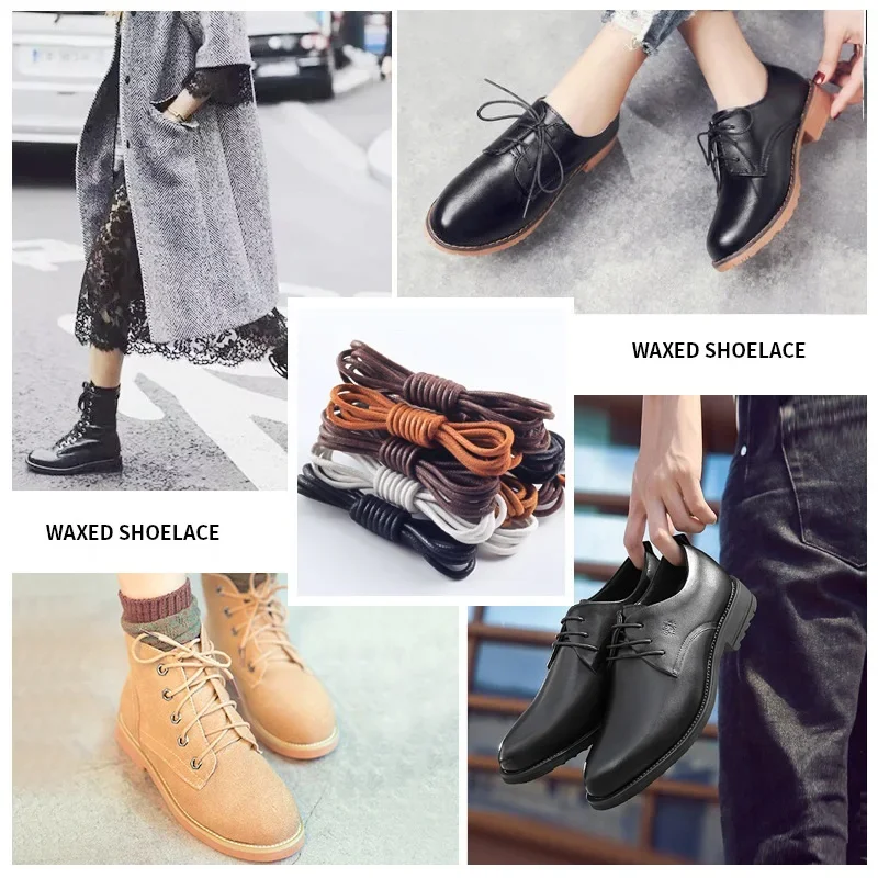 Waxed Cotton Round Shoelaces 1 Pair Waterproof Shoe Laces for Leather Shoes Oxford Boots Dress Formal Casual Sneakers Fashion