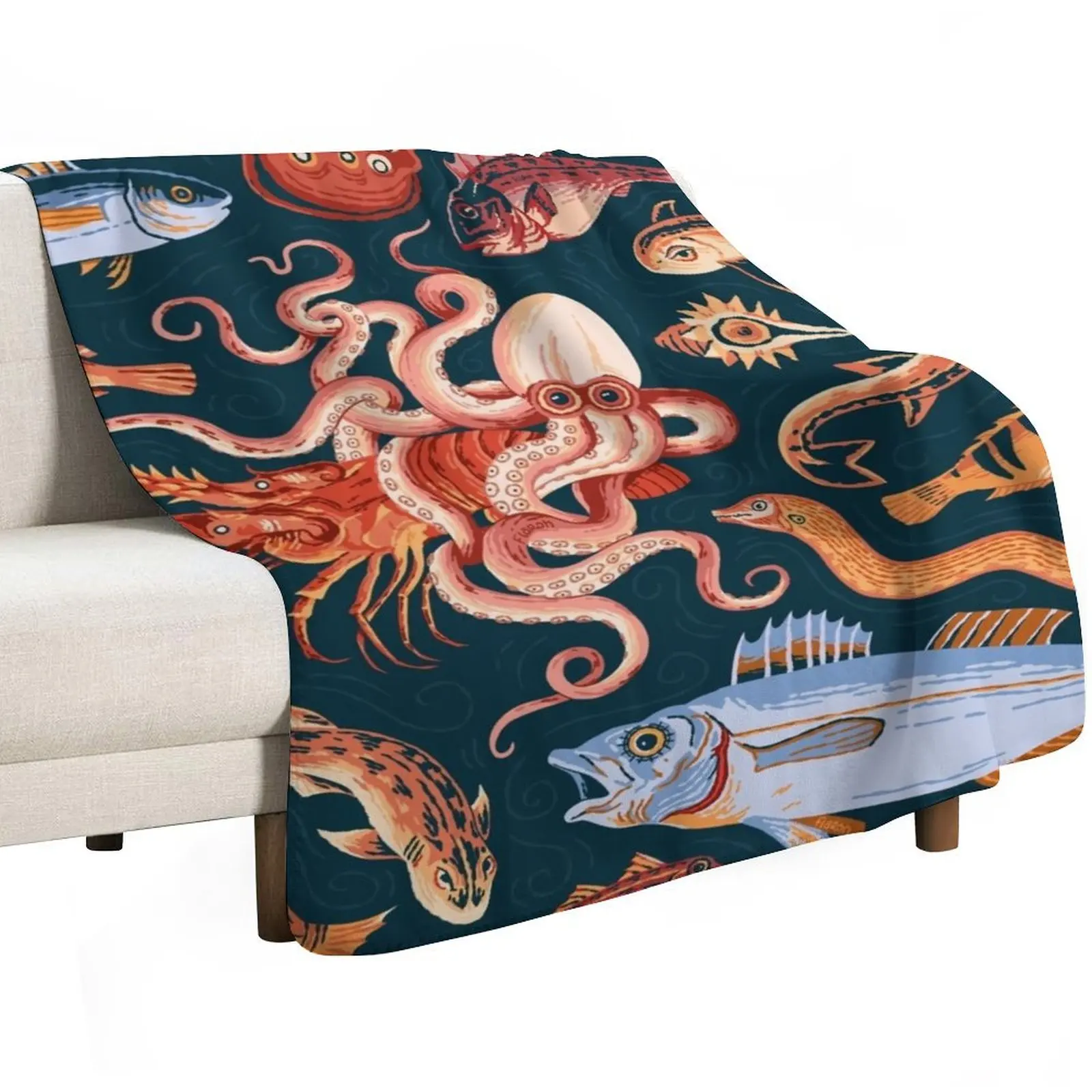 Pompeii Marine Mosaic Throw Blanket Stylish Decor Blanket Gift for Friends Roommate