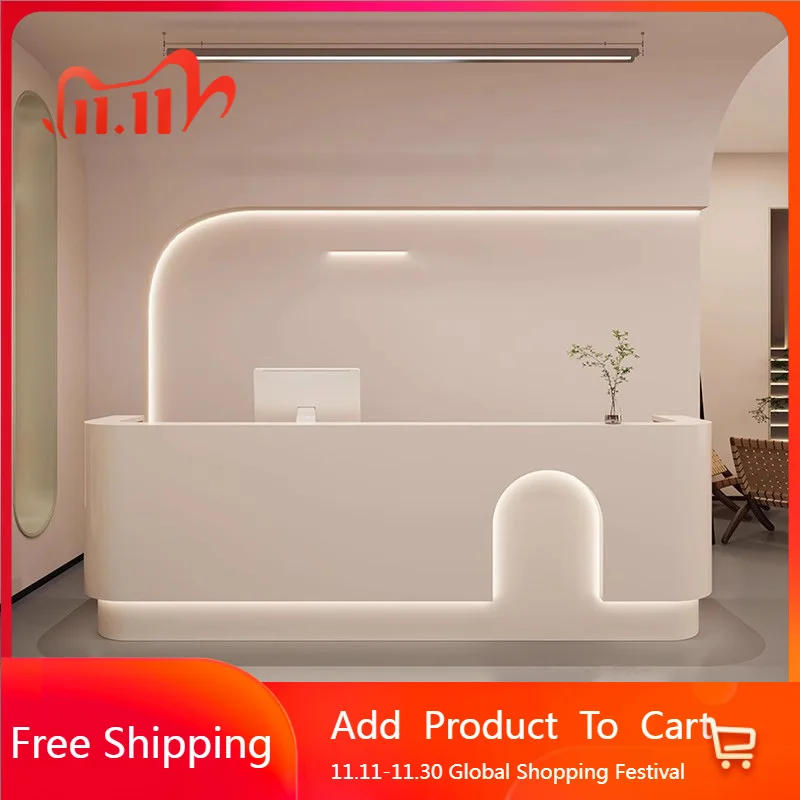 

Led Lights Design Reception Desks Beauty Drawer Curved Reception Desks Organizers Hotel Comptoire Accueil Commercial Furniture