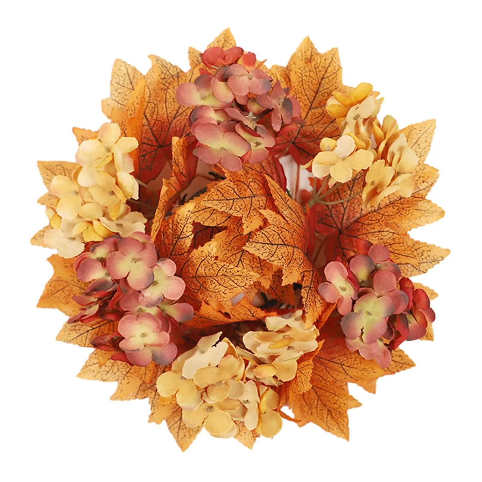 Candle Holder Decorative Rings Modern Round Wreath with Maple Leaves for Dining Table Centerpiece Halloween and Autumn Décor