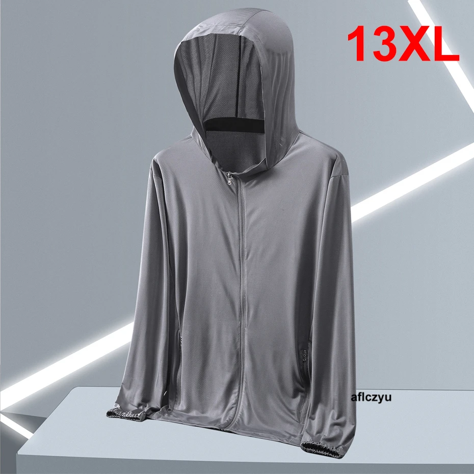 Sun-protective Jackets Plus Size 13XL Summer Thin Jacket Men Fashion Casual Solid Color Hooded Coats Thin Clothes Big Size 13XL