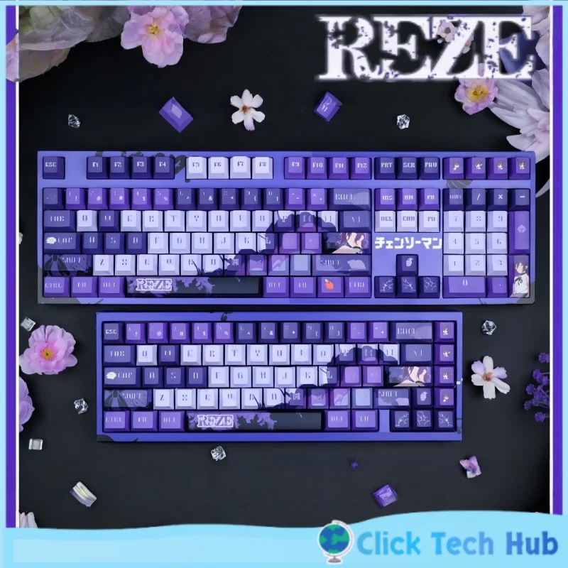 Reze Chainsaw Man Keycap Animation Anime Original Key Cap Pbt Purple Series Customized Wired Wireless Mechanical Keyboard Keycap