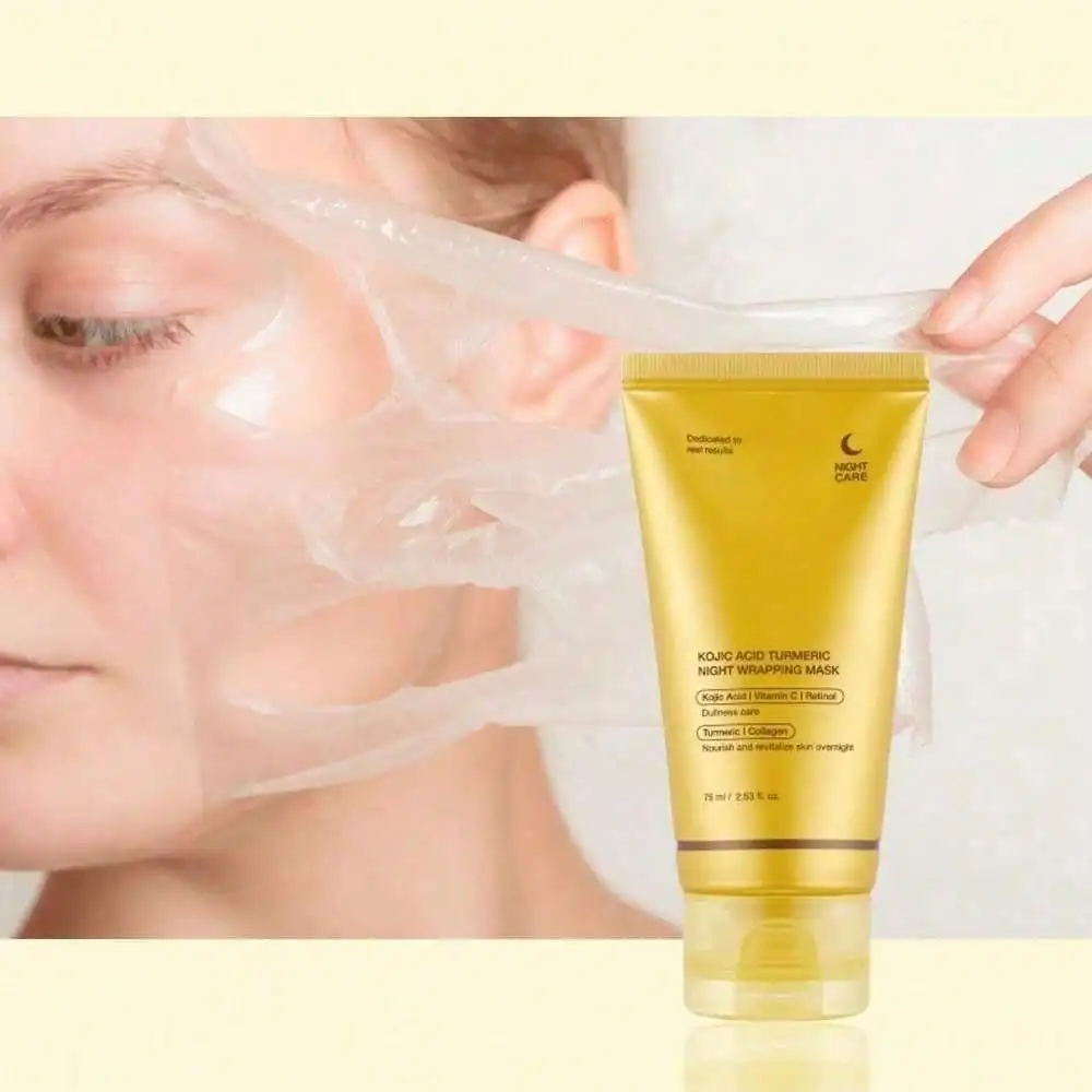 Kojic Acid Turmeric Overnight Wrapping Peel Off Mask Spa Grade Antioxidant Rich Formula Calms Skin Stress Evens Tone For Luminous Clear Skin 2.53 Fl Oz