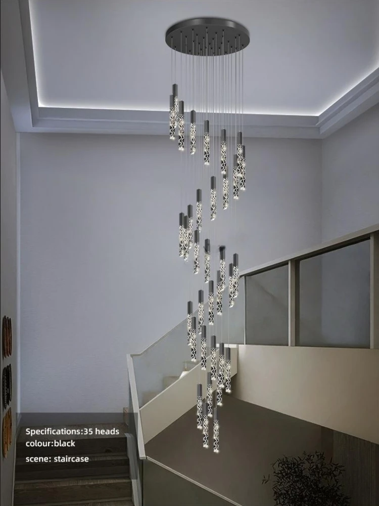 Moderna lâmpada de cristal suspensa oca, lustre de escada espiral longa, lâmpada de escada criativa para loft duplex e villa, sala