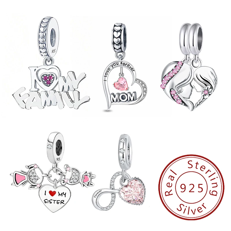 Fit Pandora 925 Sterling Silver Pink Love Heart Series Charms Beads DIY Bracelets Bangles For Women High Quality Fine Jewelry