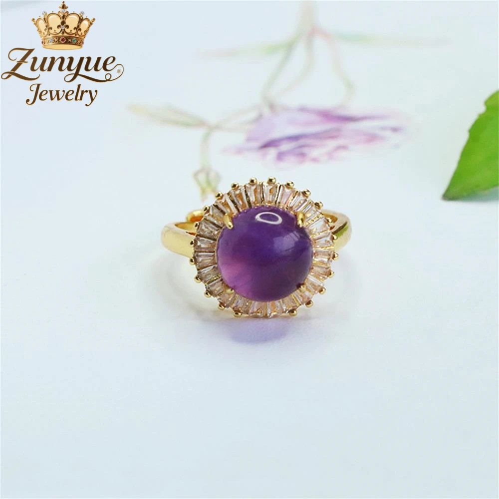High-End Natural Amethyst Ruyi Sunflower Diamond Ring Luxury Quality Fashion Fine Jewelry Exquisite Charms Elegant Popular Gift