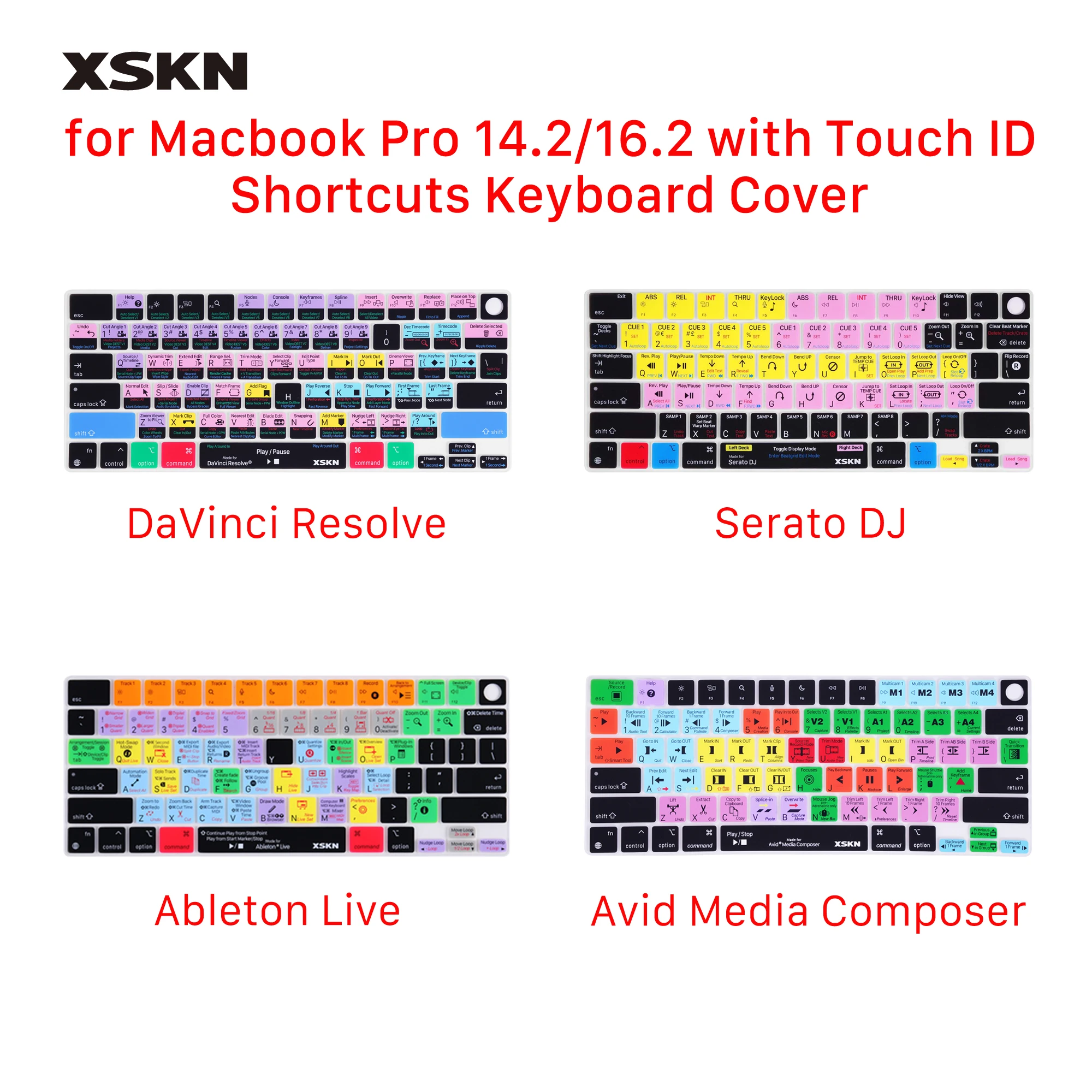 XSKN Ableton Live DaVinci Resolve Serato DJ Avid Media Composer Shortcuts Силиконовый чехол для клавиатуры для Macbook Pro 14,2/16,2