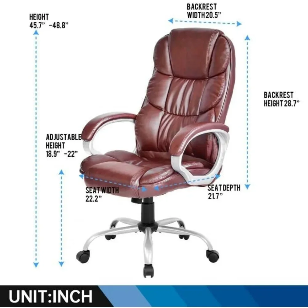 Office Chair Computer High Back Adjustable Desk Chairs PU Leather Swivel Task Chair with Armrests Lumbar Support (Brown)