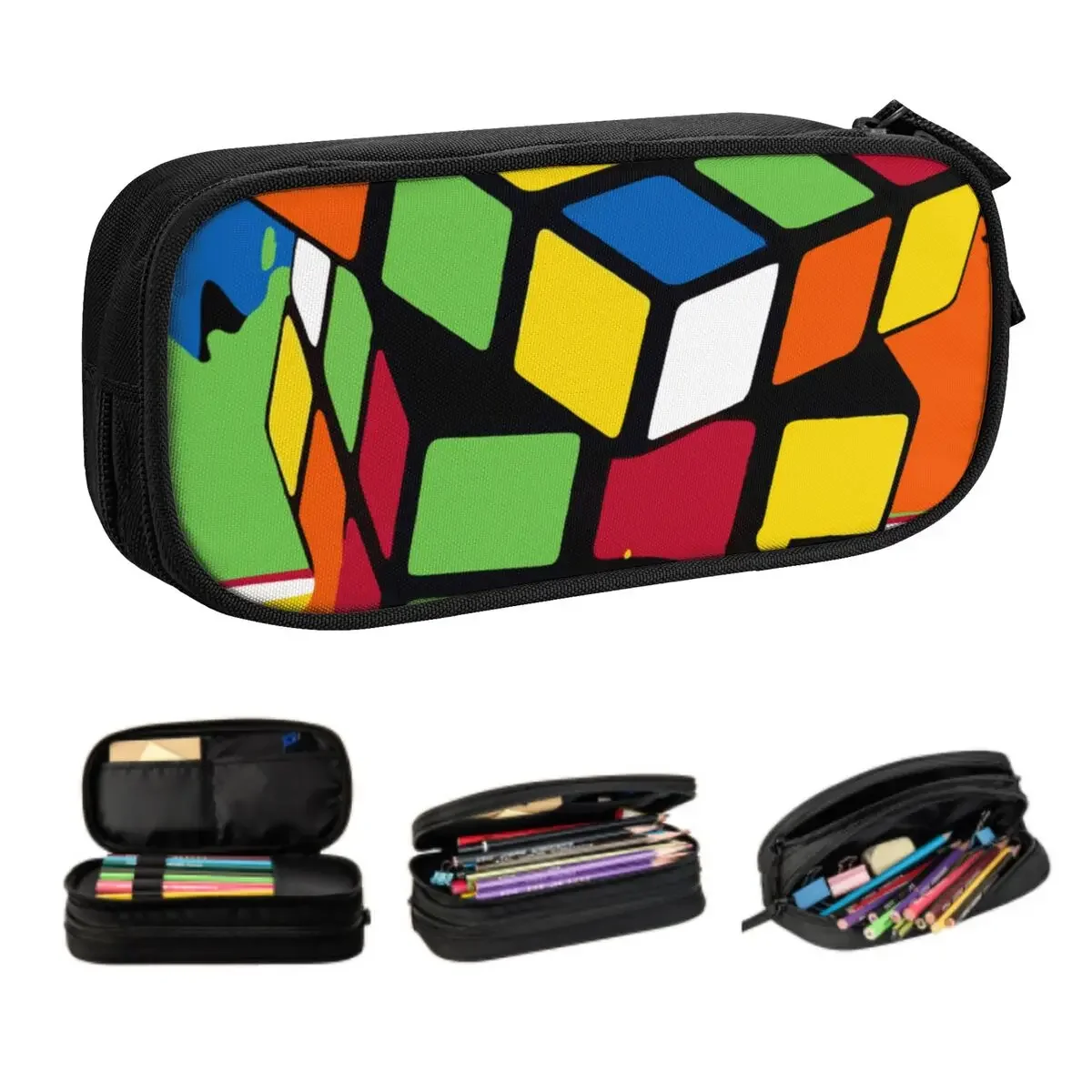 

Custom Melting Rubiks Cute Pencil Cases Boy Girl Large Capacity Geometric Math Magic Pencil Bag Pouch Students Stationery