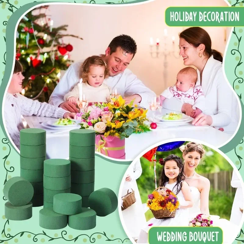 Round Floral Foam Green Wet Foam Blocks Cuttable Absorbent Flower Moisturizing Sponge Blocks for Wedding Party Garden Decoration