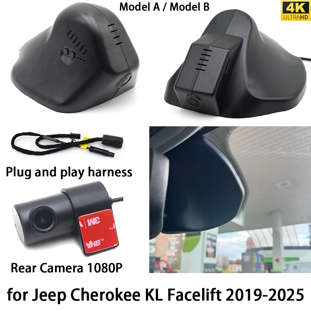 for Jeep Cherokee KL Facelift 2019-2025 DVR Dash Cam OEM Front Rear Camera Video Recorder Wifi Recording Night Vision 4K