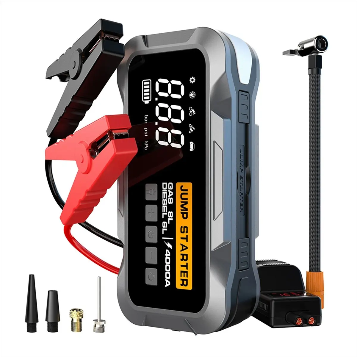 Happy New-  Multifunction Car Jump with 8000mAh Battery Charger Compressor Air Pump Tire Inflator Emergency Kit for Trucks