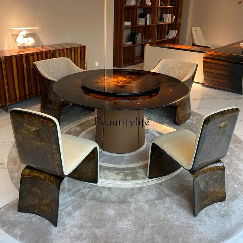 Solid Wood round Dining Table Light Luxury and Simplicity High-End Custom Furniture