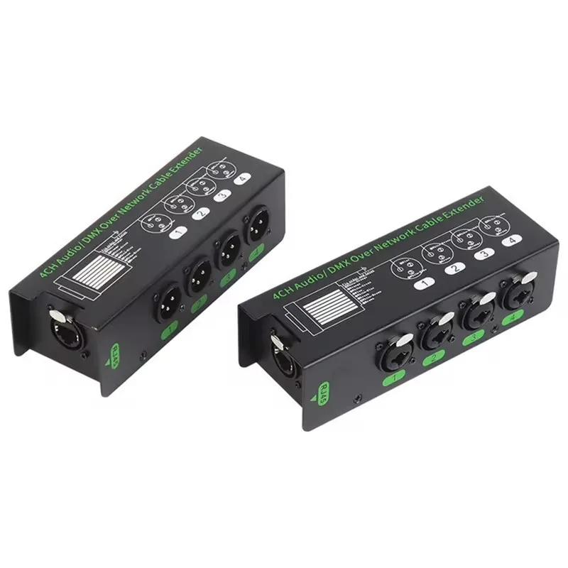 1Pair 4-Channel 6.5 + 3-Pin XLR Audio/DMX Over Network Cable Extender DMX512 Network Signal Extender 1 Male+1 Female