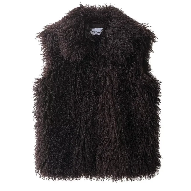 

2025 Womens Retro Style Lapel Sleeveless Faux Fur Vest Waistcoat Plush Fur Outwear Casual Street Daily Wear Autumn Vintage Tops