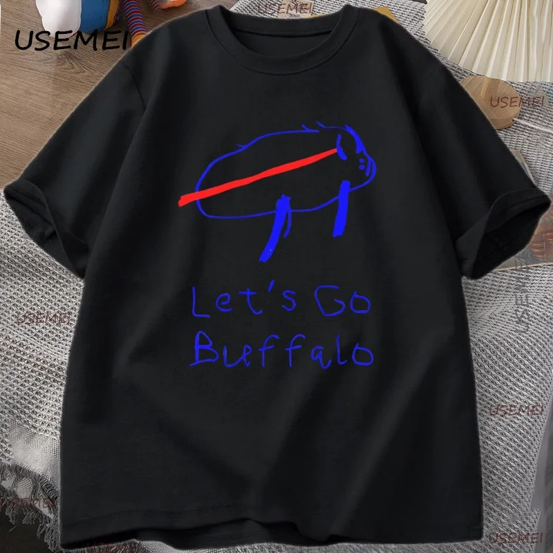 Let's Go Buffalo T-shirt Men Women Funny Drawing Tshirt Casual Cotton Short Sleeve Charging Buffalo T Shirt Male Clothes Tops