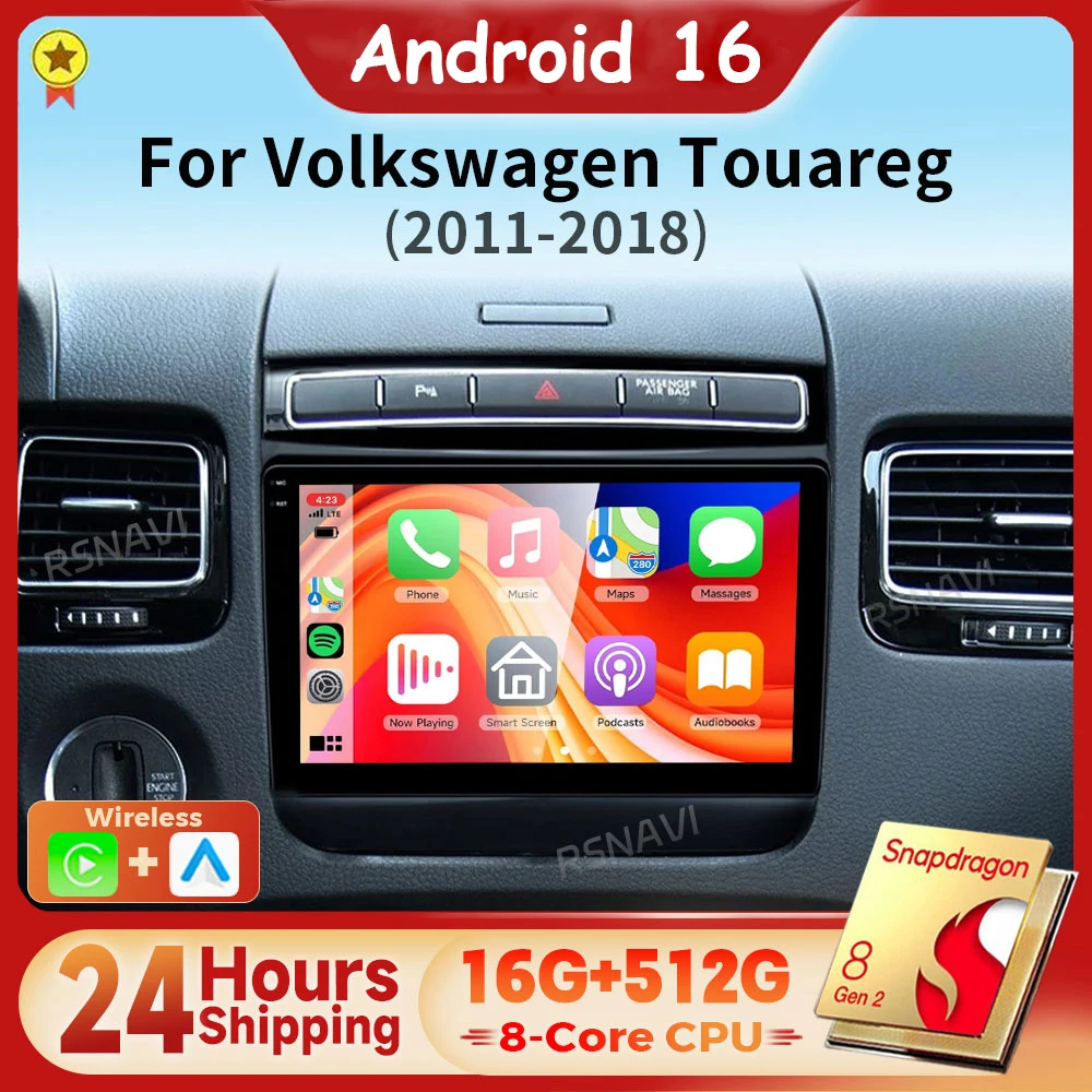 Android 16 Qualcomm Carplay Auto 2K Screen Car Radio Multimedia Player For Volkswagen Touareg FL NF 2010 - 2018 2din Autoradio