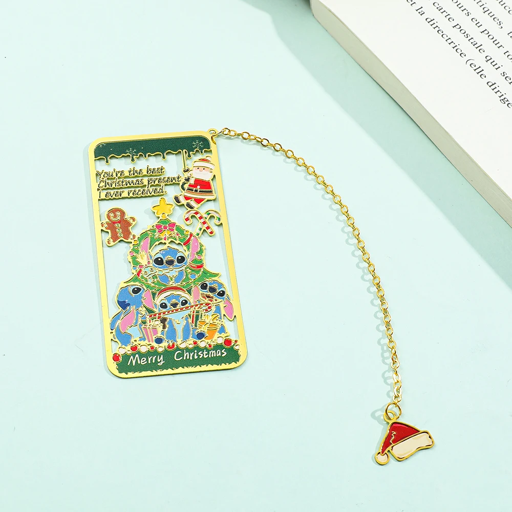 1pcs Cute Stitch Christmas Tree Bookmarks, Cartoon Fans Collect Metal Christmas Series for Book Lovers, Anime Stationery