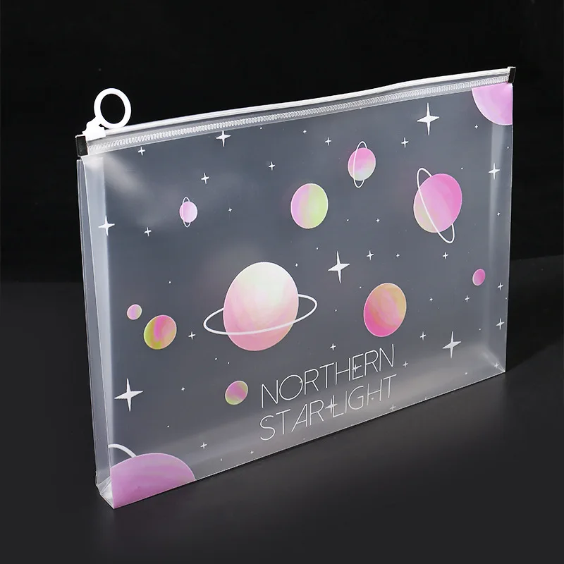 Bolsa de archivo con cremallera espacial A4, bolsa de almacenamiento de papelería Sakura para escuela, suministros de oficina, organizador de almacenamiento de dibujos animados, 4/12 Uds.