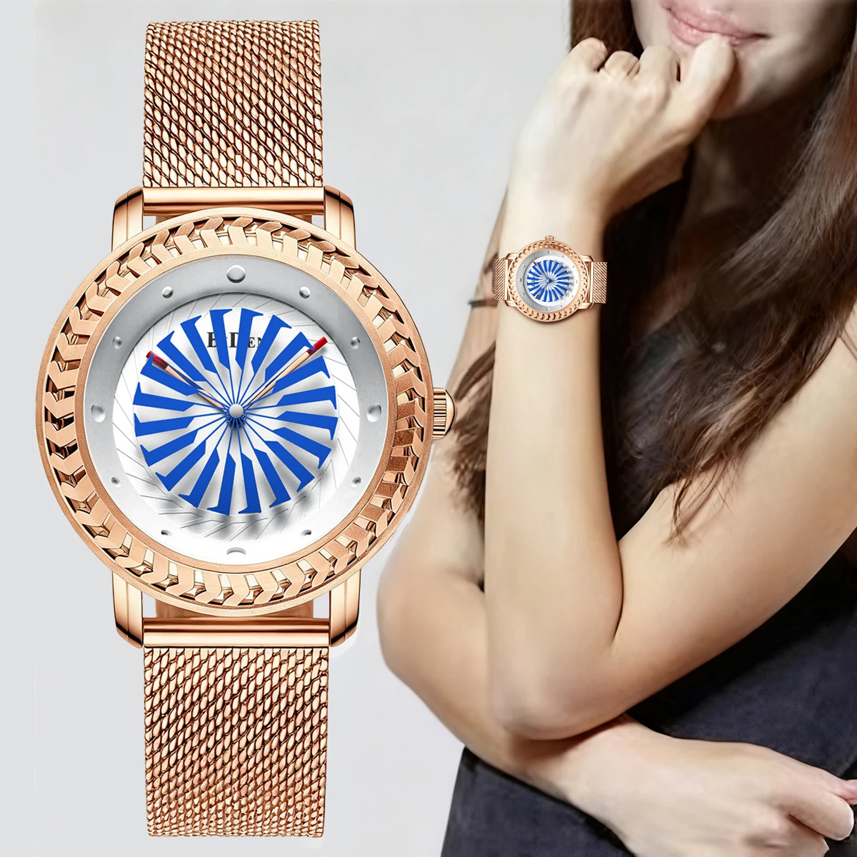 

Women's watch, creatively designed fashionable watch, personalized windmill second hand, women's casual waterproof quartz watch