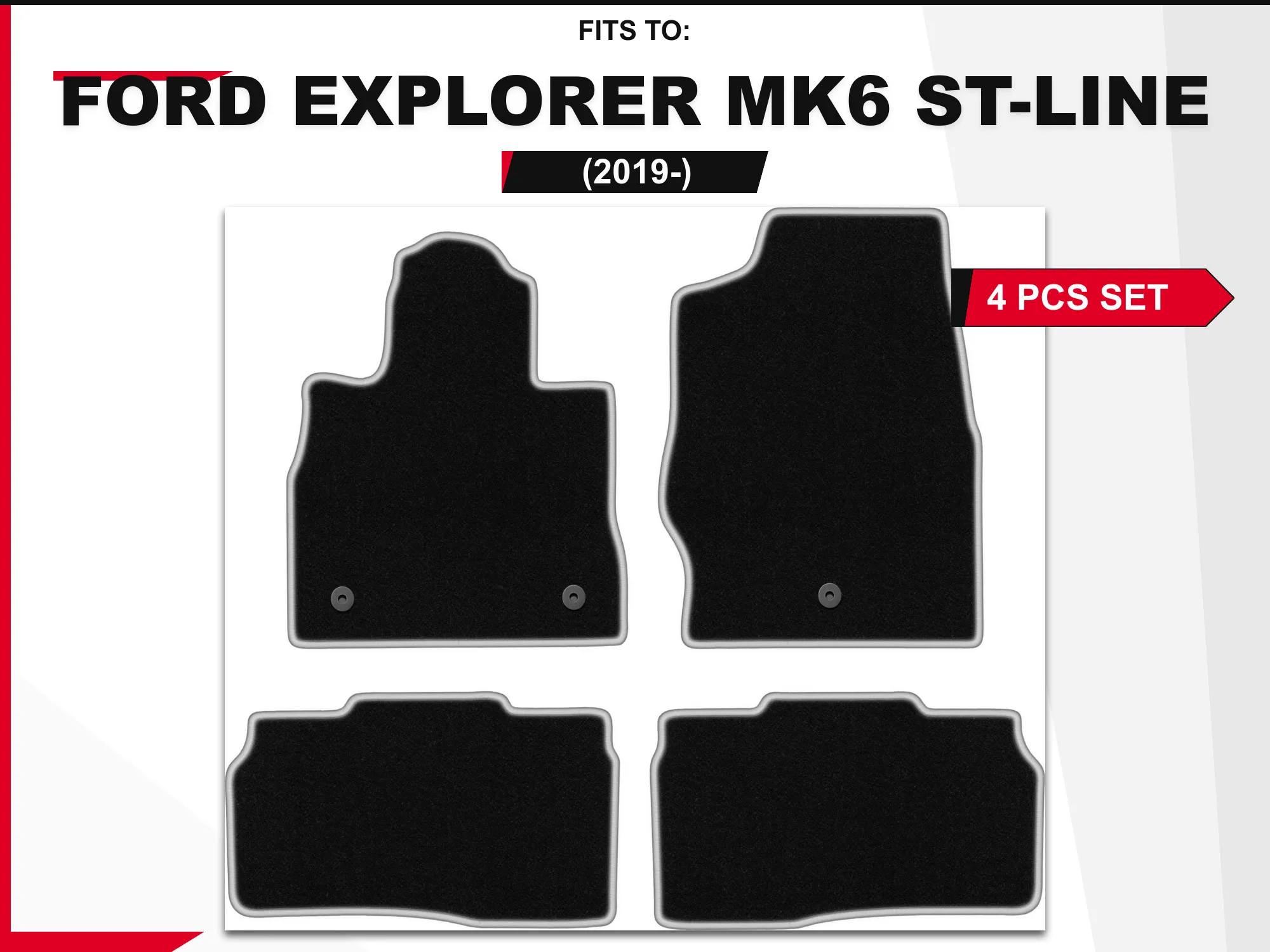Velour matten voor: Ford Explorer MK6 ST-Line 2019- pick-up zwart en zilver bijpassende set autovloerbedekking