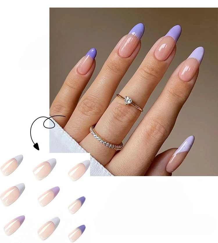 24pcs Simple Purple French Style Press on Nails Simple Nails Full Cover Wearable False Nails