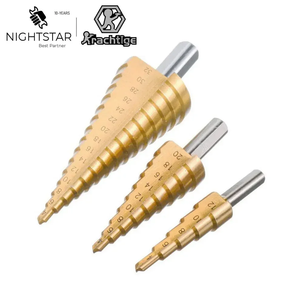 HSS Step Drill Bits 4-12mm 4-20mm 4-32mm Hex Shank Titanium Coated for Woodworking Metal Cone Drill Bit Tools Kit