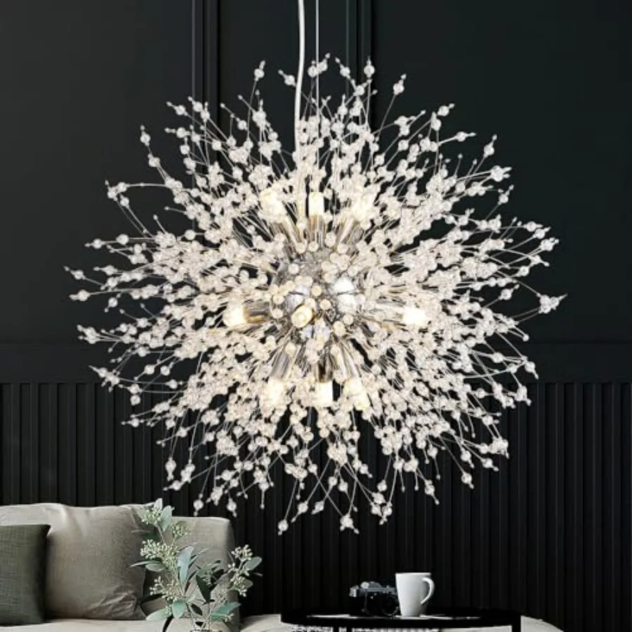 Modern Crystal Chandeliers Firework, Crystal Light Fixture, Dandelion Chandelier 9-Light, for Foyer Hallway Entryway Kitchen Be