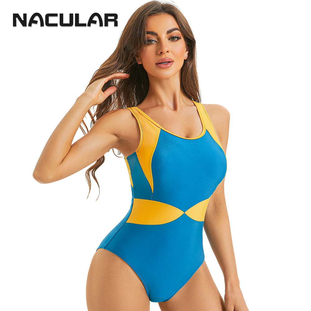 NACULAR Sport Swimwear Female One Piece Swimsuit Women Backless Monokini Bathing Suit Bodysuit 2024 New Beach Wear Patchwork