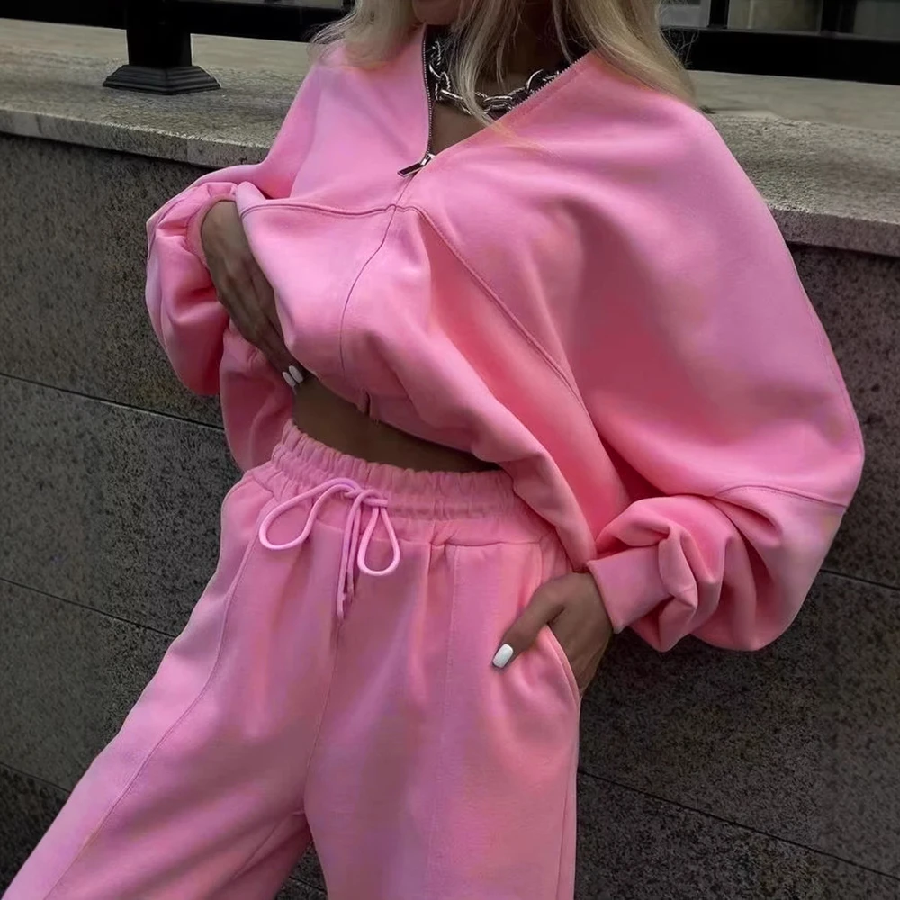 Traje de suéter informal de otoño para mujer, conjunto de dos piezas con cremallera, diseño de estación independiente para moda de Europa y Estados Unidos