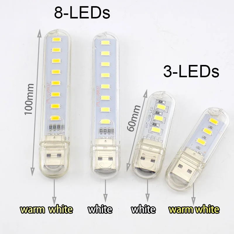 Mini Night Light 3/8/24 LED 5V USB DC Warm White Lamp Book Reading Flashlight for Power Bank Lighting Computer