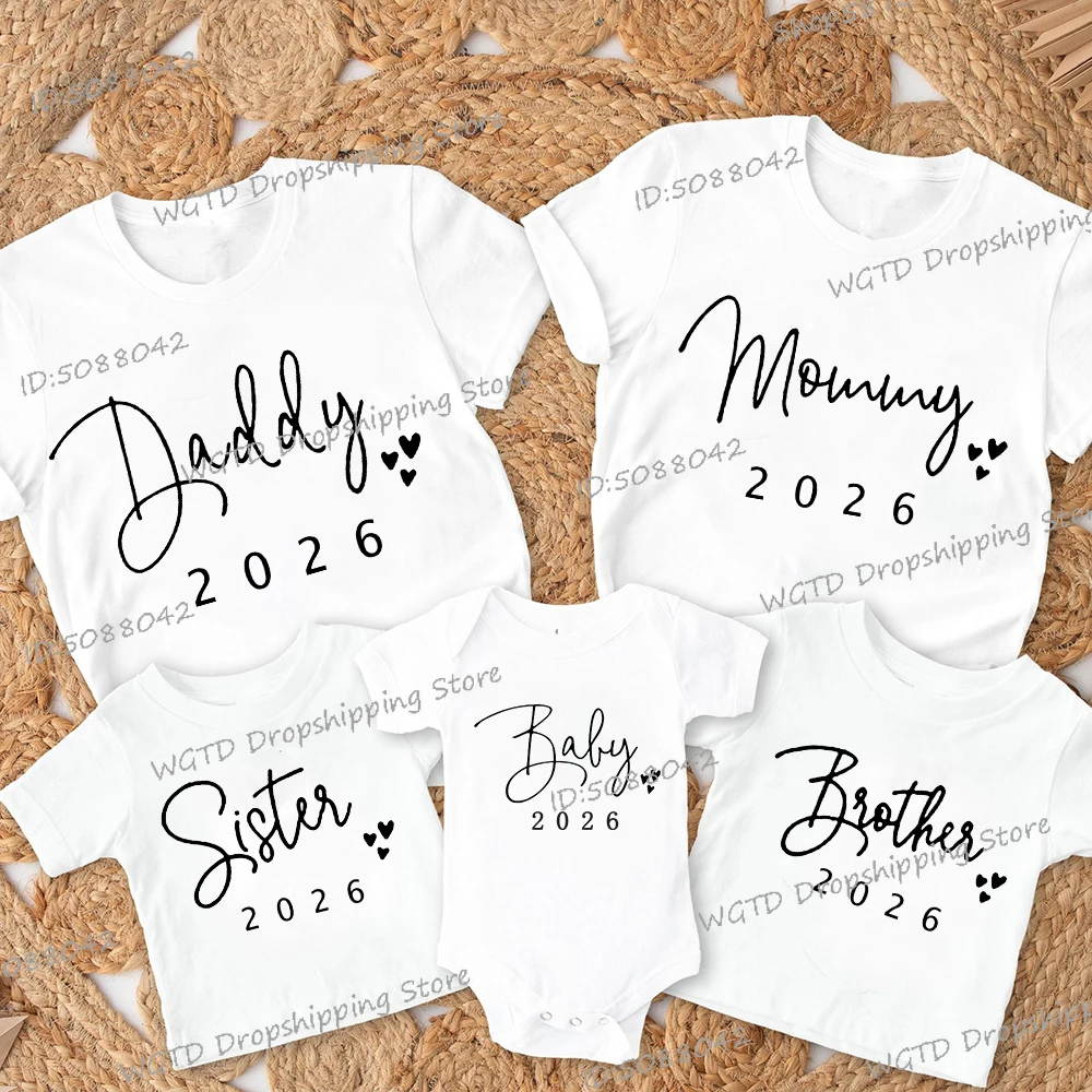 

Daddy Mommy Sister Baby Brother 2026 T-shirts Cotton Short Sleeve Matching Clothes Round Neck Family Look Tshirts 2026 Gifts