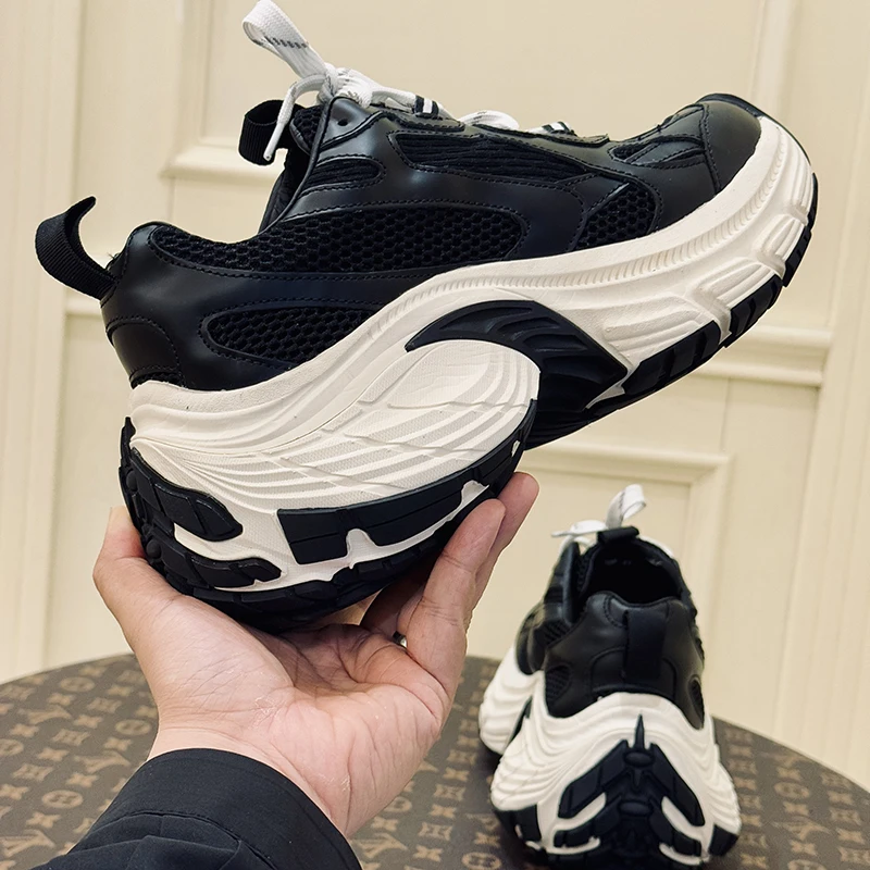 Fashion Height Increasing Chunky Sneakers Men Mesh Ventilation Design Trendy Lace-up Streetwear Running Trainers