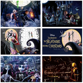 Disney ภาพยนตร์ Nightmare Before Christmas จิ๊กซอว์ปริศนาแจ็ค Skellington และ Sally 300/500/1000 ชิ้นปริศนาสําหรับผู้ใหญ่ของขวัญ