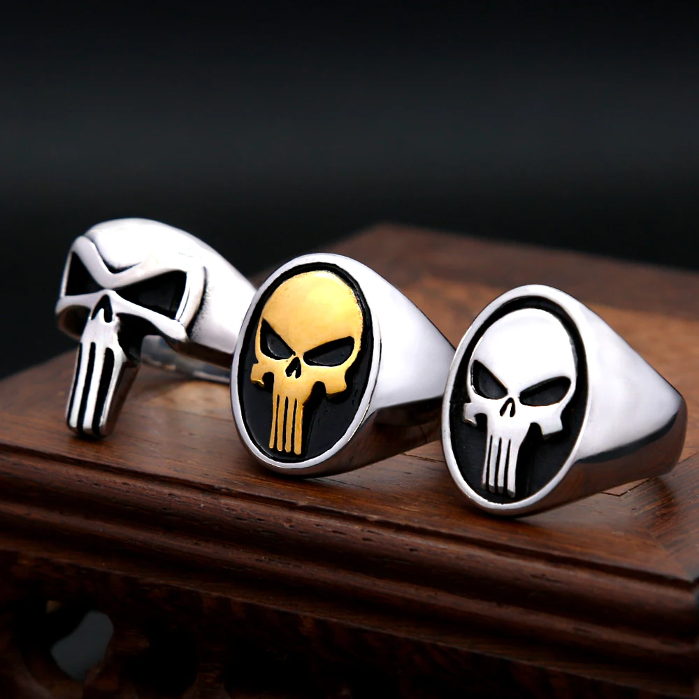 

Fashion Punk Skull Rings Stainless Steel Simple Punisher Rings For Men Biker Unique Gothic Amulet Jewelry Gifts Dropshipping