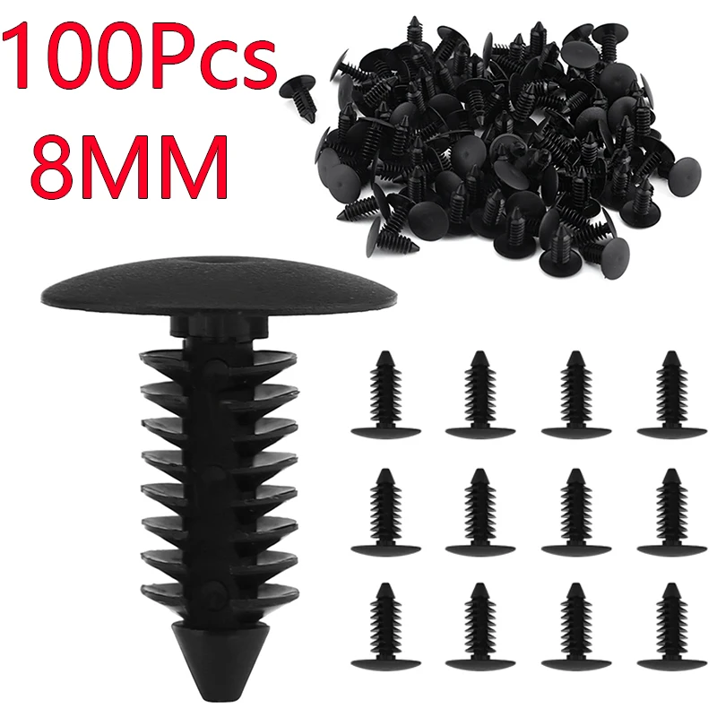 New 100Pcs Universal 8mm Auto Fastener Fit Hole Nylon Car Clips Fender Bumper Shield Retainer Plastic Rivet Car Accessories