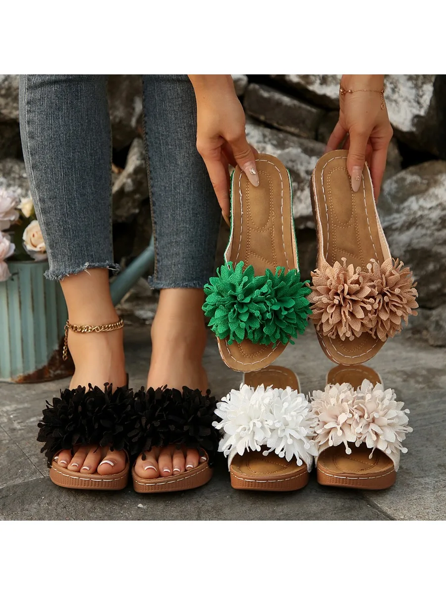 Chaussons pour femmes, sandales compensées confortables de grande taille, chaussures de plage d'extérieur, chaussons tendance à enfiler pour femmes, tongs plateforme pour femmes